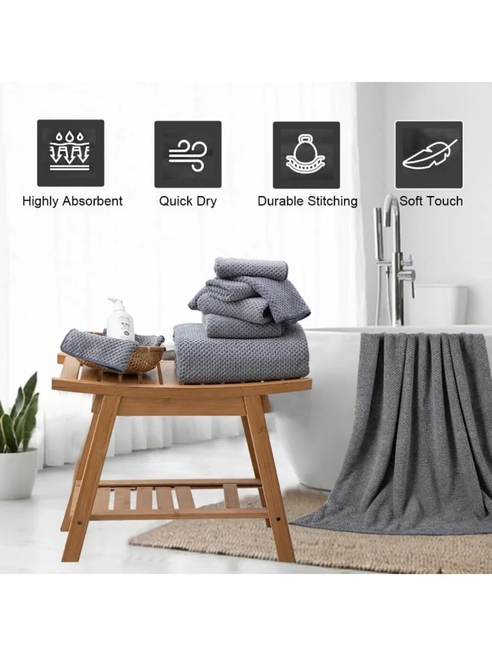 Luxury 8-Piece Gray Bath Towel Set - Oversized, Soft, Highly Absorbent, Quick